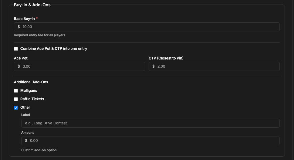 Custom buy-in configuration