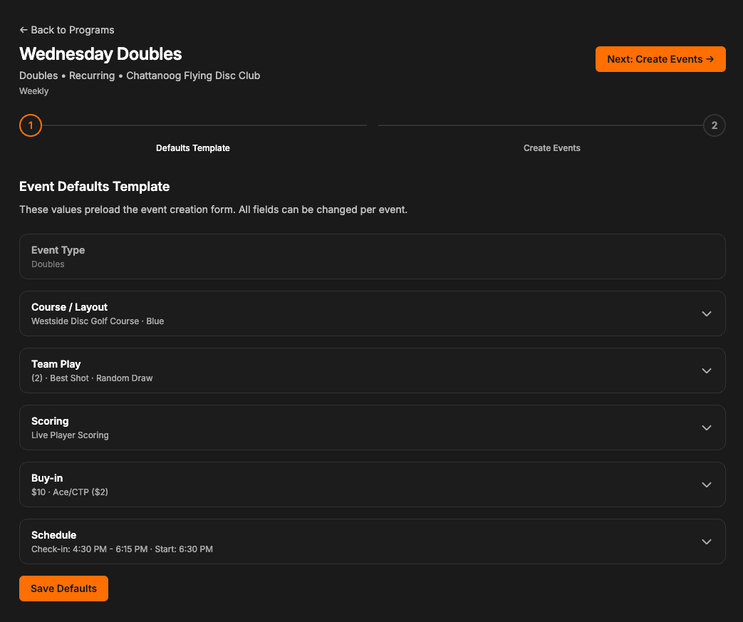 Program defaults template